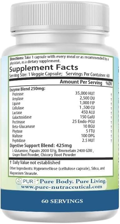 PURE® Digestive Enzymes+ with Probiotics - 60 Capsules - Advanced Gut Health & Bloat Relief - Full Spectrum Enzyme Blend for Protein, Carb & Fat Digestion - Made in USA