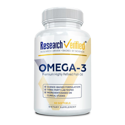 Research Verified Omega 3-1800mg Omega 3 Fish Oil - High 900mg EPA + 600mg DHA - No Aftertaste - 60 Softgel Capsules - 3 Bottles