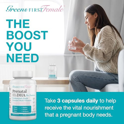 Greens First Female Prenatal Vitamin with Vegan DHA - Pregnancy Multivitamin Supplement