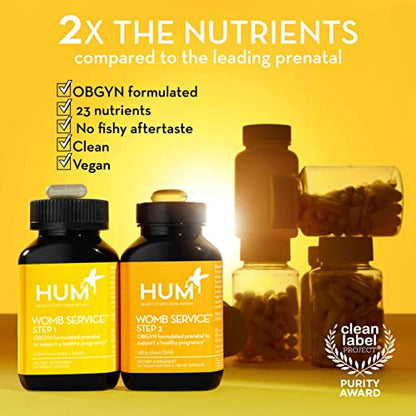 HUM Womb Service Prenatal & Postnatal Vitamins Combo Pack - OBGYN Formulated Vegan Prenatal