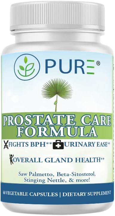 PURE® Prostate Care Formula - 60 Capsules, 30 Servings - Advanced Support for Urinary Flow & Bladder Health - Saw Palmetto, Beta-Sitosterol, Zinc & Lycopene Complex - Made in USA