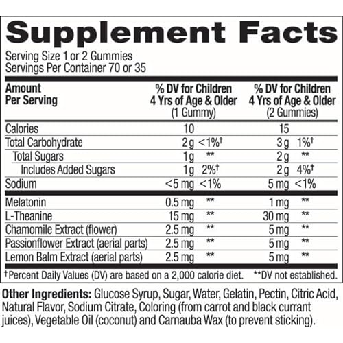 OLLY Kids Sleep Gummies, 0.5mg Melatonin, L Theanine, Chamomile, and Lemon Balm, Raspberry - 70 Count