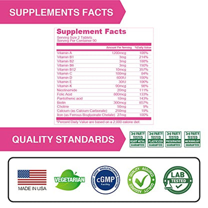 Lovita Prenatal Vitamins with Iron 27 mg, Folic Acid 800mcg & Calcium, Vegan Prenatal Vitamins