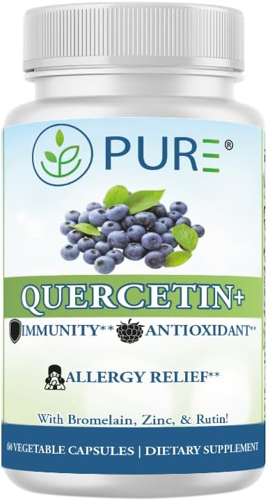 PURE® Quercetin+ with Zinc, Bromelain, Rutin Immune Shield - 60 Capsules - High Bioavailability Antioxidant Complex for Respiratory Health & Viral Defense - Made in USA