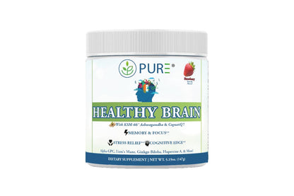 PURE® Healthy Brain Nootropic Powder - 30 Servings - 1.25g Lion’s Mane, 600mg Alpha-GPC & KSM-66® Ashwagandha - Cognitive Support for Memory, Focus & Stress Relief - 144 Grams, Mango Flavor!