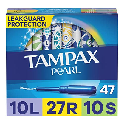 Tampax Pearl Tampons Multipack, Light/Regular/Super Absorbency, With Leakguard Braid, Unscented