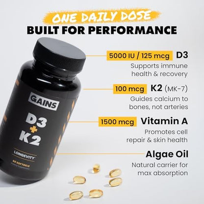 Gains in Bulk HER Stack, Instantized Creatine for Women & D3 K2 Supplement, Strawberry Fizz Flavor, Wellness Support for Men & Women, 20 Packets and 60 Softgels