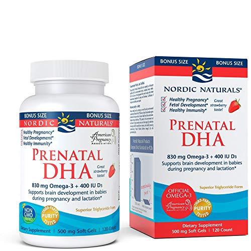 Nordic Naturals Prenatal DHA, Strawberry - 120 Soft Gels - 830 mg Omega-3 + 400 IU Vitamin D3
