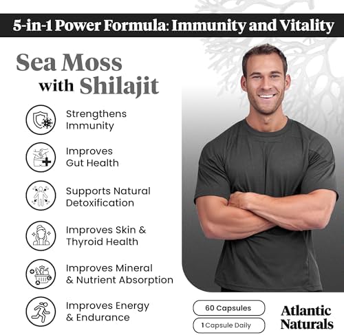 Atlantic Naturals Sea Moss Superfood Bundle - Sea Moss with Shilajit 5-in-1 Capsules & Sea Moss Powder with Ashwagandha, Beet Root & Maca Root - Enhanced Vitality, Skin & Athletic Support 60 ct & 150g