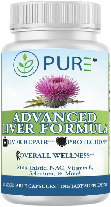 PURE® Advanced Liver Formula - 60 Vegetable Capsules, 30 Servings - High Potency Milk Thistle & NAC Detox Supplement - Liver Repair & Protection with Selenium, Zinc & Artichoke - Made in USA
