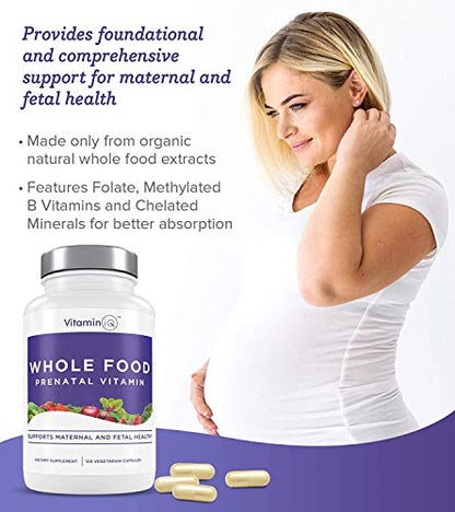 VitaminIQ Whole Food Prenatal Vitamins (120 Capsules) Natural Support for Maternal and Fetal Health