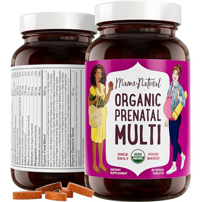 Mama Natural 100% Organic Prenatal Vitamins | One A Day Prenatal Vitamins (30 Servings)