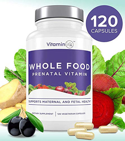 VitaminIQ Whole Food Prenatal Vitamins (120 Capsules) Natural Support for Maternal and Fetal Health