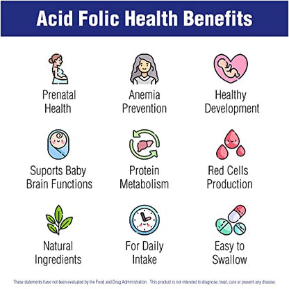 Folic Acid Supplement 100 Tablets 400 mcg by Natural Systems - Prenatal Vitamin for Women Perfect