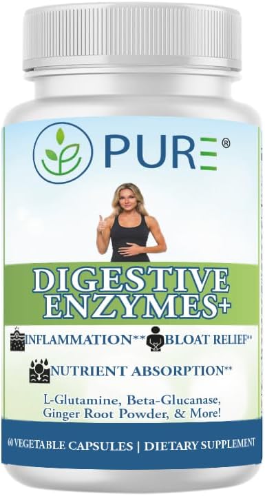 PURE® Digestive Enzymes+ with Probiotics - 60 Capsules - Advanced Gut Health & Bloat Relief - Full Spectrum Enzyme Blend for Protein, Carb & Fat Digestion - Made in USA