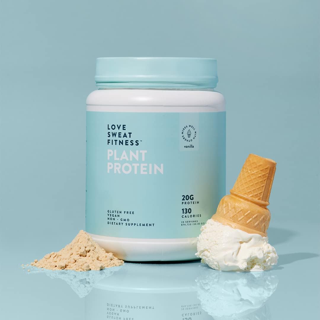 Love Sweat Fitness Organic Vegan Protein Powder for Women | 20g Plant Protein | No Bloat, No Chalk | Vanilla | Sugar Free, Gluten Free, Non-GMO | 28 Servings