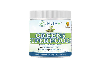 PURE® Greens Superfoods Powder - 30 Servings - 5300mg Raw Organic Greens & 1000mg Antioxidant Blend - with Probiotics & Digestive Enzymes - Wheatgrass, Spirulina & Chlorella - Lemon Lime Flavor