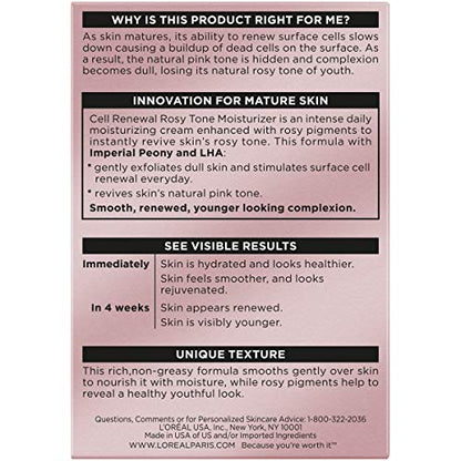L'Oreal Paris Age Perfect Rosy Tone Anti-Sagging Face Moisturizer, Renew & Revive Healthy Tone, 1.7 oz (Packaging May Vary)
