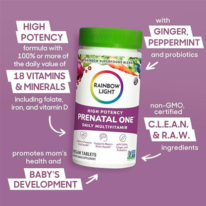 Rainbow Light Prenatal One High Potency Daily Multivitamin with Folate, Ginger and Probiotics