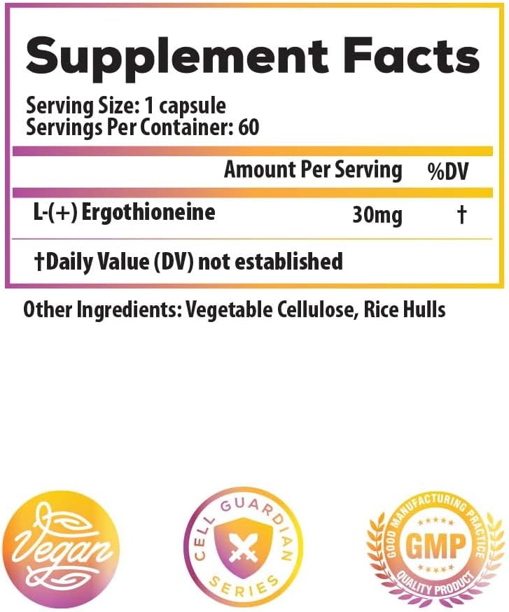 Ideal Infusion Fermentation Based L-Ergothioneine 30mg: Longevity Vitamin, Antioxidant, Anti-Aging, Heart & Brain Health, 60 Servings, Vegan