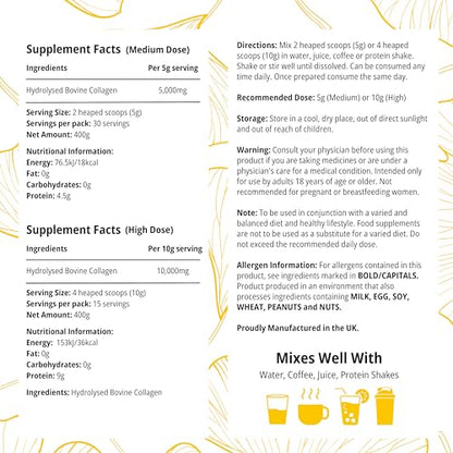 100% Pure Hydrolysed Collagen Peptides Powder - 400g Tub | Halal & Grass-Fed Bovine Collagen