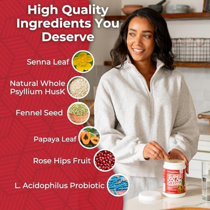 Health Plus Super Colon Cleanse Powder with Senna Leaf & Psyllium, 12 oz | Contains senna leaf, psyllium husk, and fennel seed, 68 servings; may support occasional constipation relief and cleansing