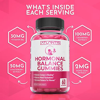 Hormonal Balance For Women & PMS Relief Gummies - Alleviates Cramps, Bloating, Mood Swings