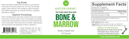 Antler Farms New Zealand Bone & Marrow - Grass Fed, 750mg, 180 Capsules | 100% Pure, Pasture Raised Whole Bone Extract, Healthy Essential Fats, Stem Cells, Collagen, Calcium, Phosphorus and Minerals