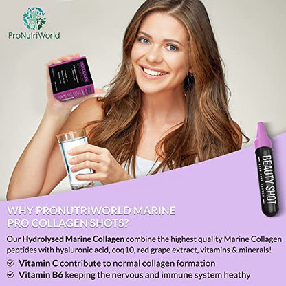 ProNutriWorld Marine Collagen Peptides Shots, Hyaluronic Acid and CoQ10