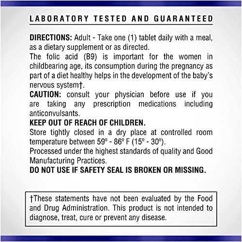 Folic Acid Supplement 100 Tablets 400 mcg by Natural Systems - Prenatal Vitamin for Women Perfect