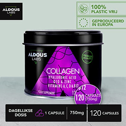 120 Capsules - Collagen with Hyaluronic Acid + Coenzyme Q10 + Vitamin C, A, D and B12 + Zinc