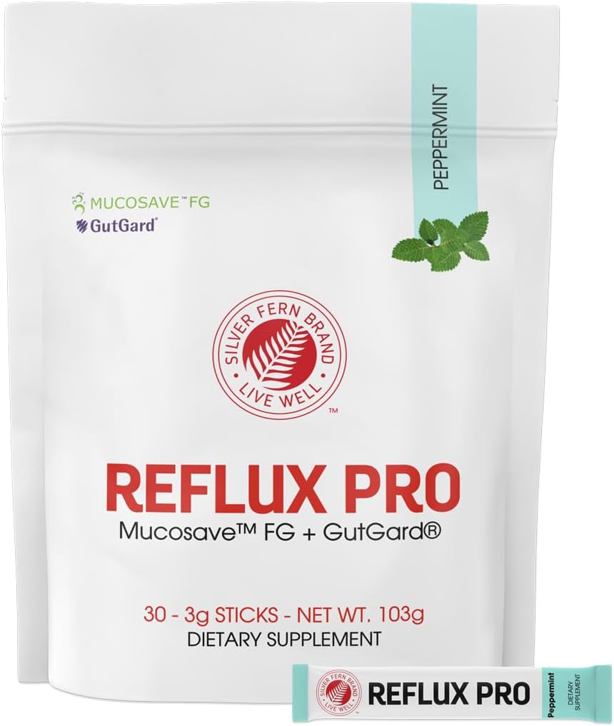 Silver Fern Reflux Pro (Pack 1) | Powder Sticks Opuntia ficus indica & Glycyrrhiza glabra Mucosave & GutGard 30ct Peppermint For Daily Stomach Comfort