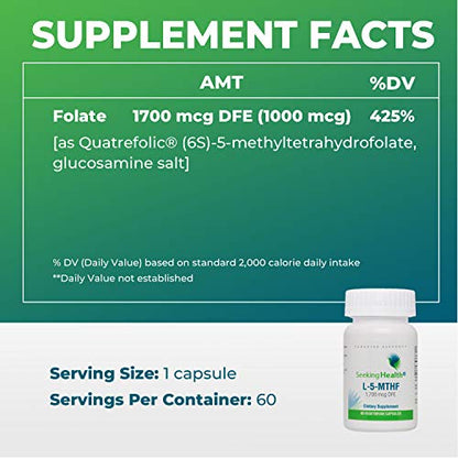 Seeking Health L-5-MTHF, Supports Healthy Methylation, Easily Absorbed Methyl Folate Supplement