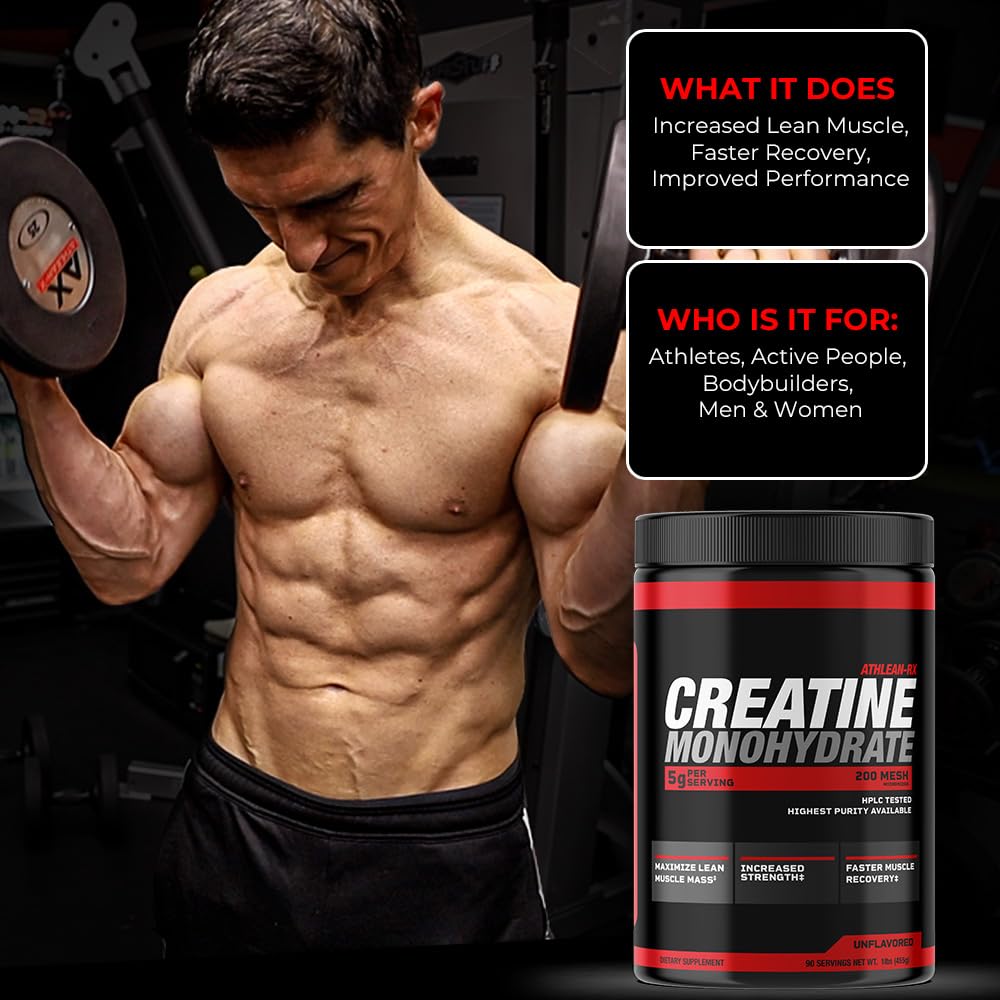 ATHLEAN-X X-CREATINE Pure Micronized Creatine Monohydrate Powder - Supports Muscle Strength, Power, and Recovery - Gluten-Free, Non-GMO, Performance Enhancing Supplement (90 Servings)