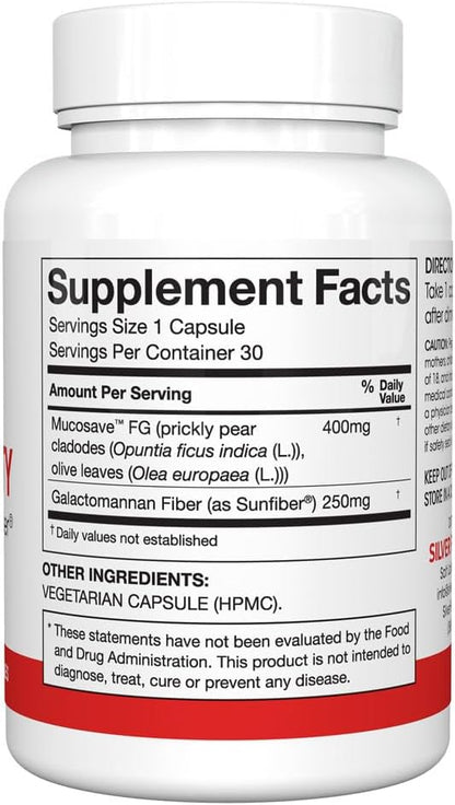 Silver Fern Regularity Digestive Supplement Capsules Brand | 1 Bottle = 30 Capsules = 30 Day Supply - Mucosave FG (Prickly Pear Polysaccharides & Olive Leaf Polyphenols) & SunFiber