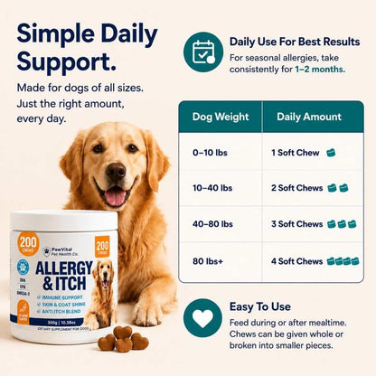 Dog Allergy Chews - 200ct Dog Allergy Relief for Itching Skin & Paw Licking - Allergy and Immune Chews for Dogs with Probiotics & Colostrum - Anti Itch Supplement for Seasonal Allergies, Salmon Flavor