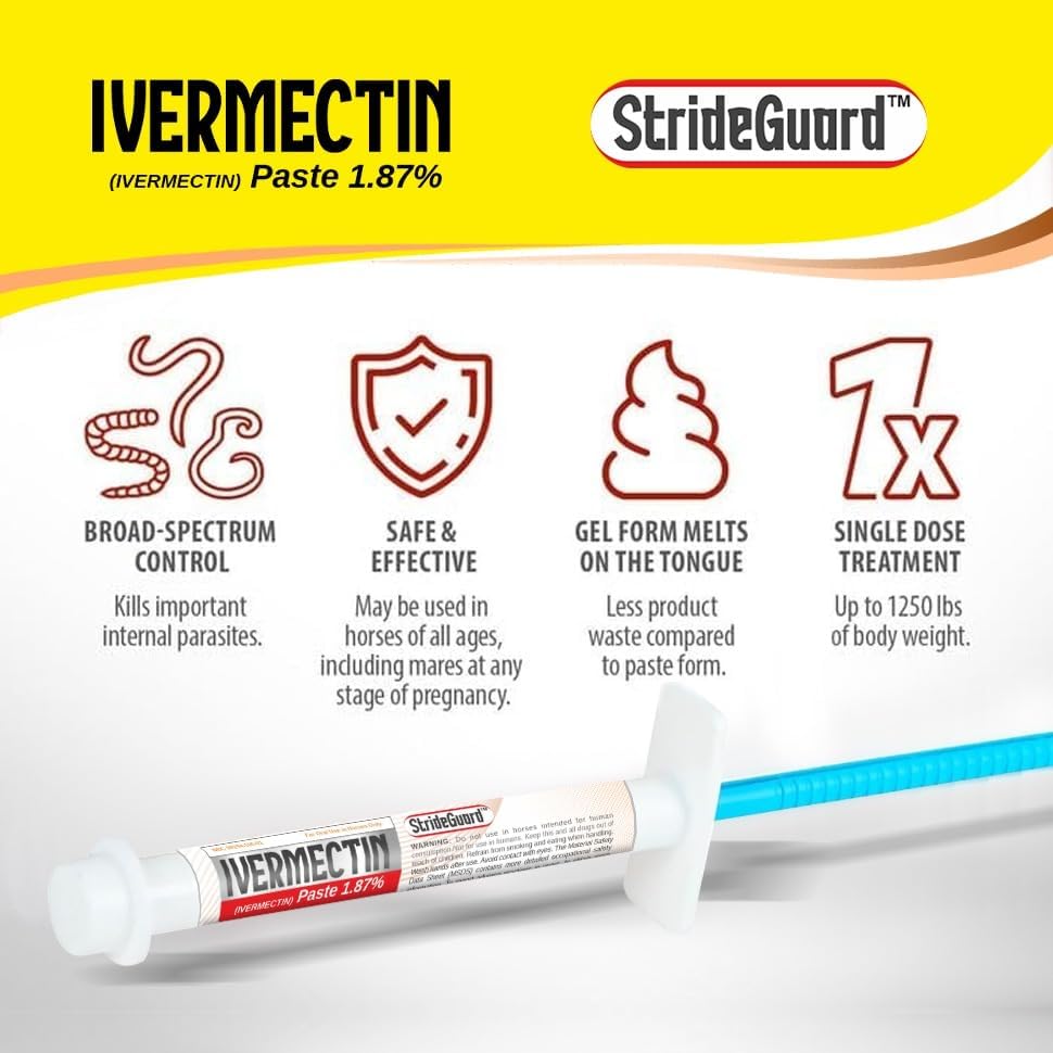 Horse Ivermectin Paste 1.87% – Apple Flavored Oral Horse Dewormer Syringe – 6.08g Tube Treats Horses Up to 1,250 lbs [Pack-1]
