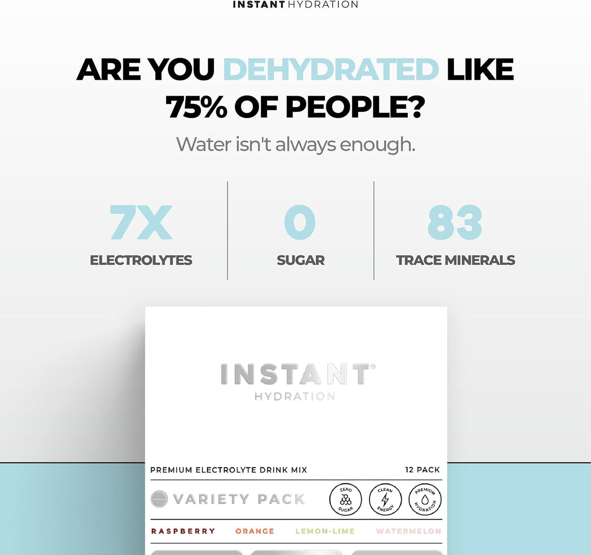 Instant Hydration Electrolytes Powder Packets - Variety Pack - Zero Sugar - Keto, Vegan, Gluten-Free, Non-GMO - Boost Recovery, Brain Function, Muscle & Tissue Health - 12 Sticks