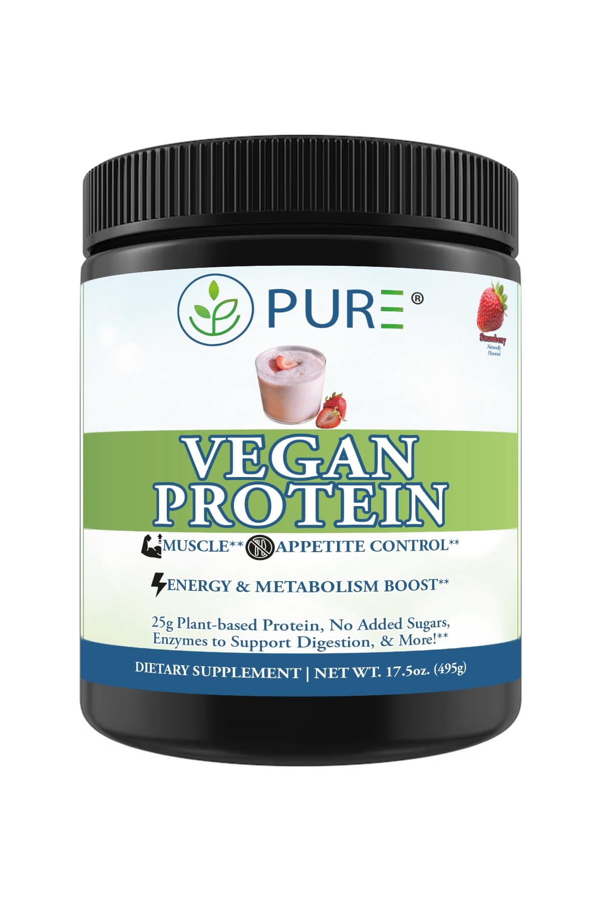 PURE® Vegan Protein Powder - 25g Plant Based Protein, 15 Servings - Pea & Mung Bean Blend with Digestive Enzymes - Dairy-Free - Muscle Recovery & Appetite Control - Chocolate 525 Grams