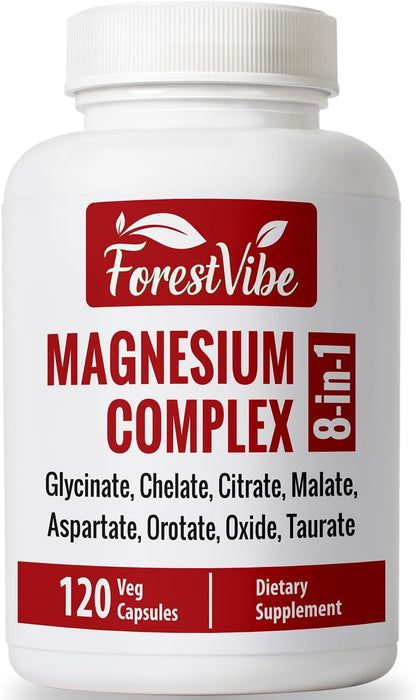 Magnesium Complex 420mg, 8-in-1 Blend with Glycinate, Chelate, Citrate & Malate, 120 Capsules, 40 Day Supply, Non-GMO & Gluten Free High Absorption Magnesium Supplement for Men and Women