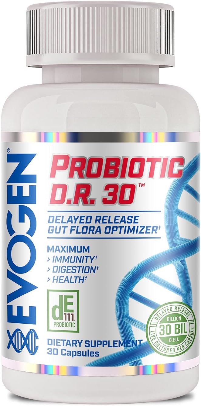 Evogen Probiotic D.R. Gut Health | 30 Billion CFUs | 30 Capsules | DE111 clinically researched strain, delayed-release for immunity, digestion and nutrient absorption