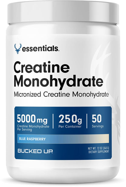 Bucked Up Pure Micronized Creatine Monohydrate for Women and Men - Easy to Mix and Unflavored - 5G Per Serving - 50 Servings - 250 Grams Per Container