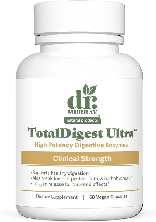 Dr. Murray's TOTALDIGEST Ultra Digestive Enzyme Blend - Full Spectrum Protease Lipase Amylase Bromelain Lactase | Vegan | Bloating Relief & Gut Health Support | 60 Capsules