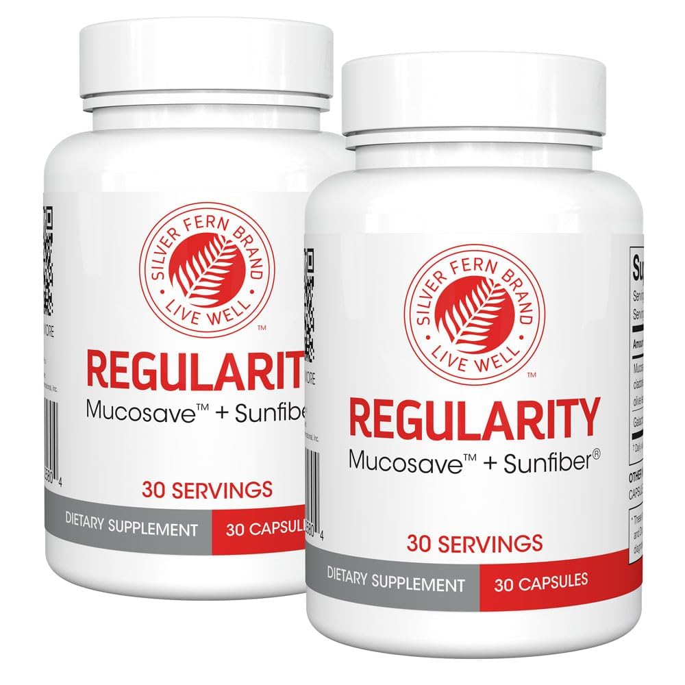 Silver Fern Regularity Digestive Supplement Capsules Brand | 1 Bottle = 30 Capsules = 30 Day Supply - Mucosave FG (Prickly Pear Polysaccharides & Olive Leaf Polyphenols) & SunFiber