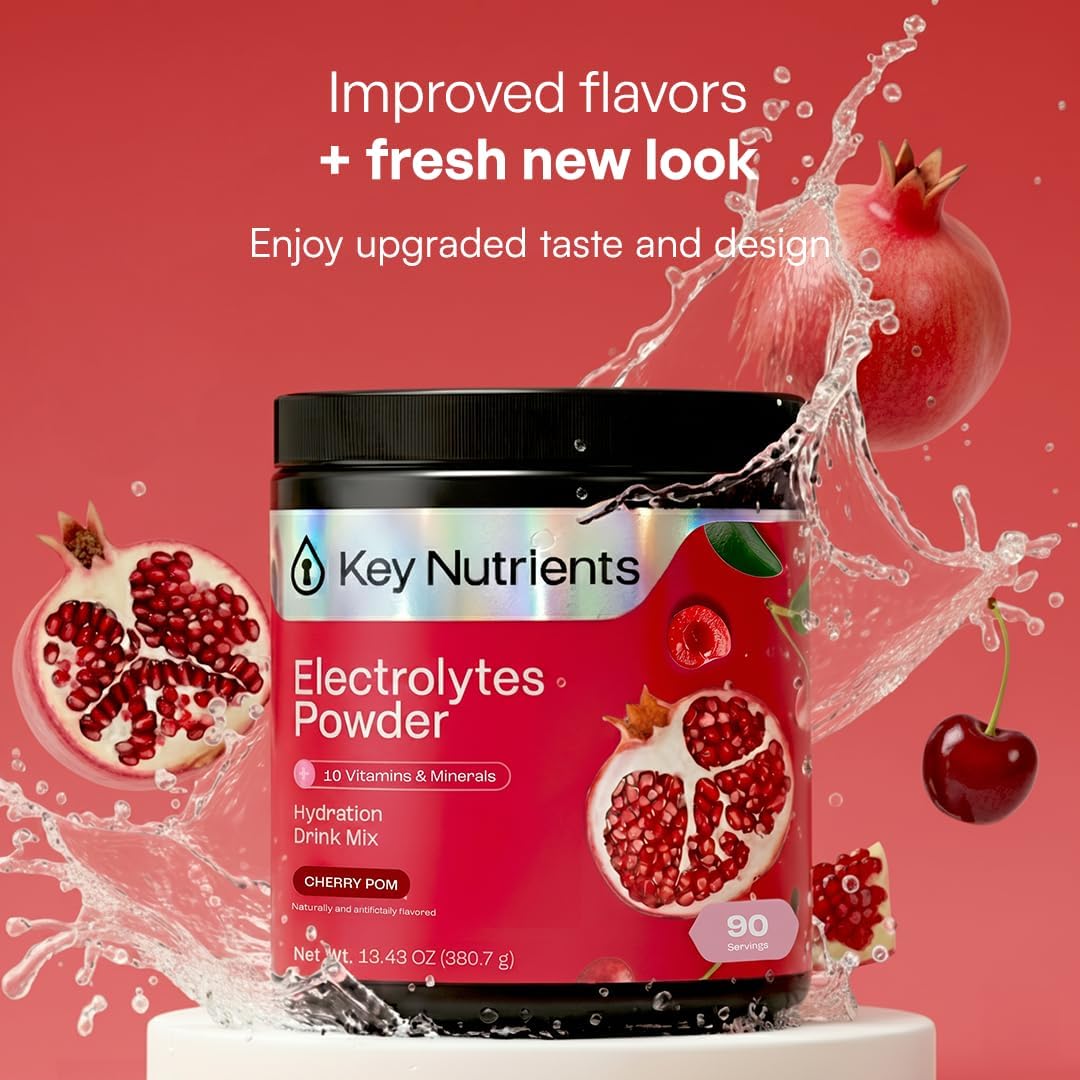 KEY NUTRIENTS Electrolytes Powder Bundle, Fresh Pink Lemonade 90 Servings Jar + Sweet Cherry Pom 90 Servings Jar, Sugar Free Hydration Drink Mix with Vitamins & Minerals, No Calories