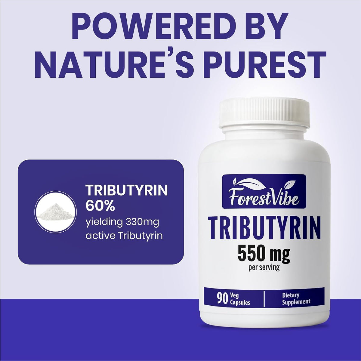 Tributyrin Supplement 550mg, Advanced Butyrate Form for Gut Health, 60% Standardized, More Effective Delivery Than Sodium Butyrate, 90 Capsules, Non-GMO & Gluten Free Postbiotic Supplement
