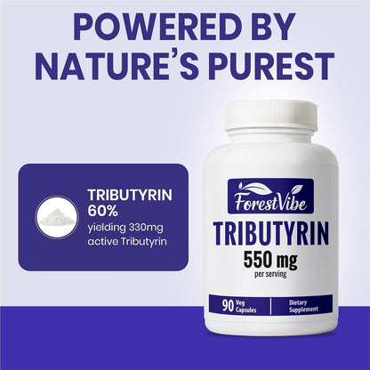 Tributyrin Supplement 550mg, Advanced Butyrate Form for Gut Health, 60% Standardized, More Effective Delivery Than Sodium Butyrate, 90 Capsules, Non-GMO & Gluten Free Postbiotic Supplement