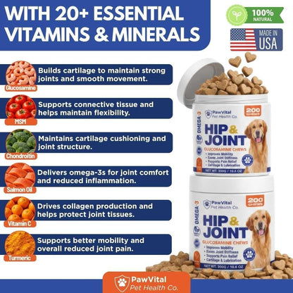 Hip and Joint Supplement for Dogs – Glucosamine Chondroitin MSM Chews for Dogs with Eggshell Membrane & Omega-3 – Joint Pain Relief & Mobility Support for Senior Dogs – 200 Chicken Flavored Soft Chews