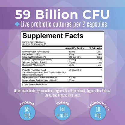 MaryRuth's Prenatal Vitamins and Probiotics | 59 Billion CFU | Vitamin D3 | B12 | Iron | Folate | Selenium