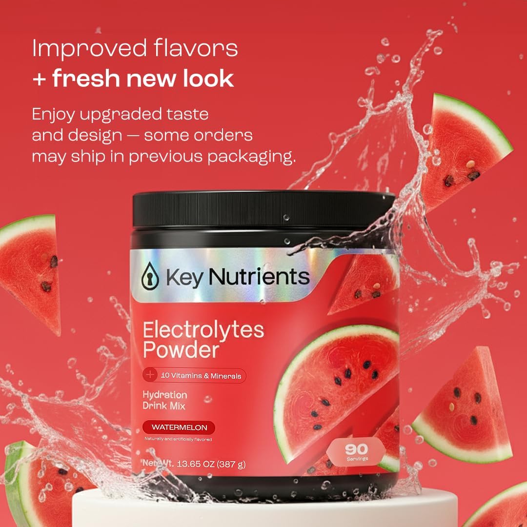 KEY NUTRIENTS Electrolytes Powder Bundle, Watermelon 90 Servings + Electrolyte Powder Packets Variety Pack 10 Count, Sugar Free Hydration Drink Mix with Vitamins & Minerals, No Calories